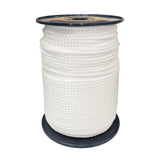 Spool of 8mm white polyester rope on a white background