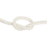 close-up of 10mm white polyester rope in a knot on a white background