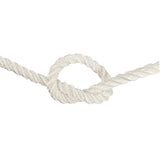 close-up of 12mm white polyester rope in a knot on a white background