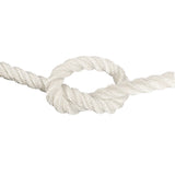 close-up of 16mm white polyester rope in a knot on a white background