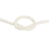 close-up of 8mm white polyester rope in a knot on a white background