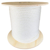 Spool of 9mm white polyester rope on a white background