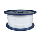 Spool of 2mm white braided polyester cord on a plastic reel with a white background