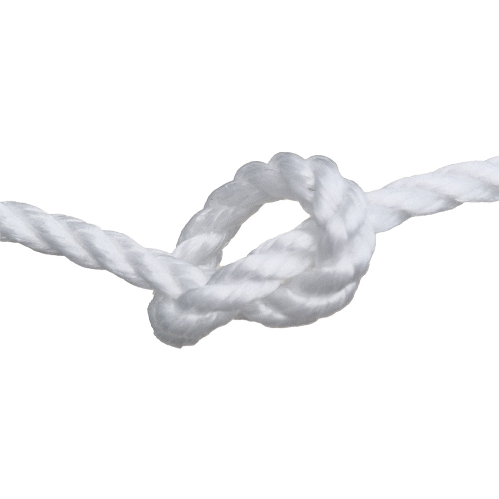 Close-up of a white rope with a knot on a white background