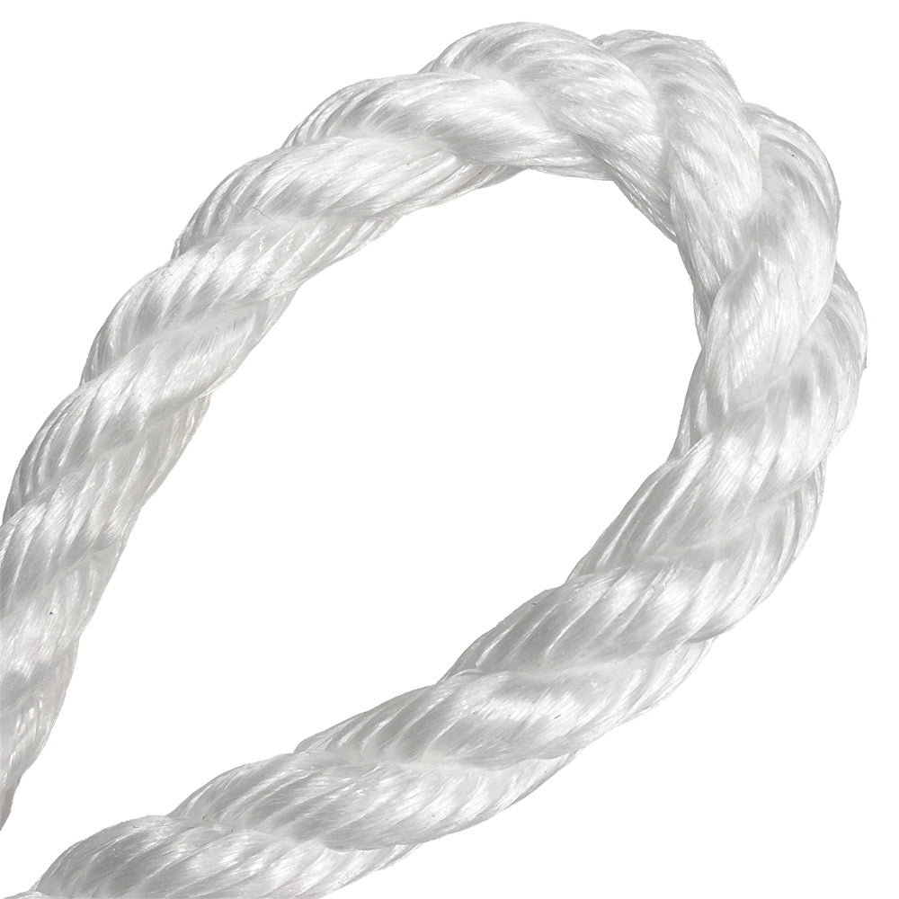 close-up of a loop of 20mm white rope on a white background