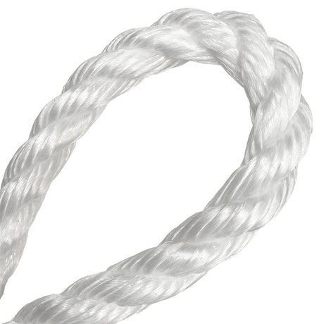 close-up of a loop of 20mm white rope on a white background