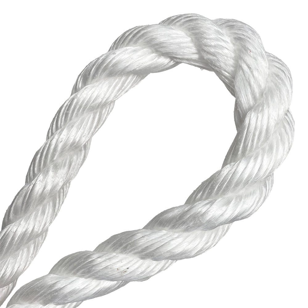 close-up of a loop of 24mm white rope on a white background