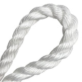 close-up of a loop of 24mm white rope on a white background