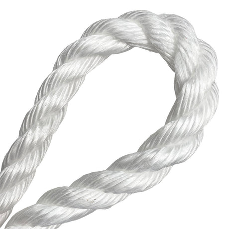 close-up of a loop of 24mm white rope on a white background