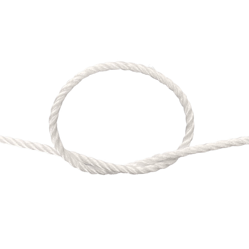 Close-up of a knotted white rope on a white background