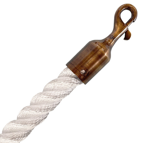 White rope with a brass hook on a white background