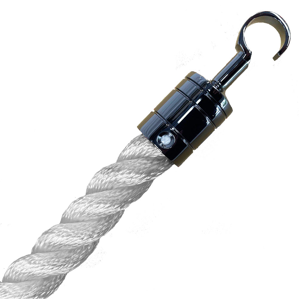 White rope with a metal hook on a white background