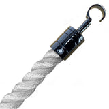 White rope with a metal hook on a white background