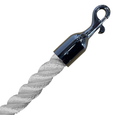 White rope with a metal hook on a white background