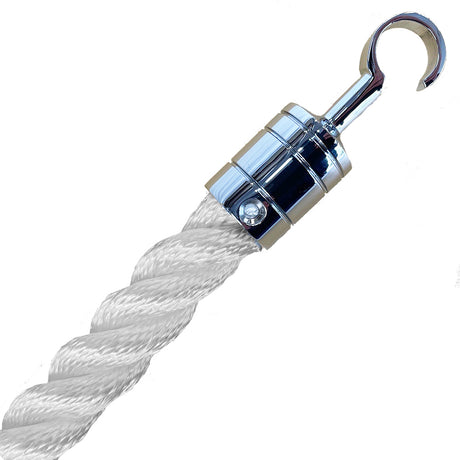 White rope with a metal hook on a white background
