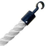 White rope with a black metal hook on a white background