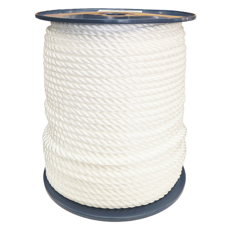 Spool of 10mm white yacht rope on a white background