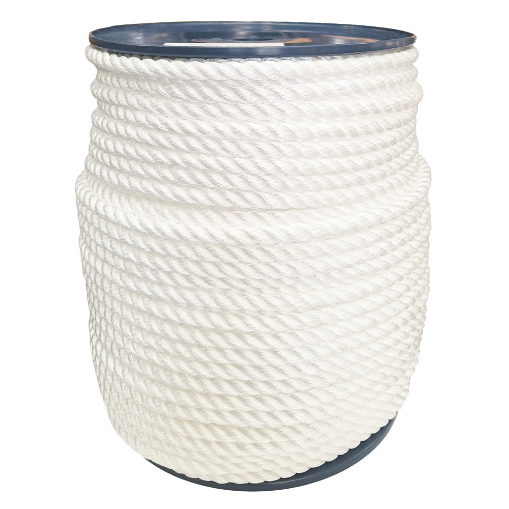 Spool of 12mm white yacht rope on a white background