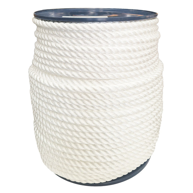Spool of 12mm white yacht rope on a white background