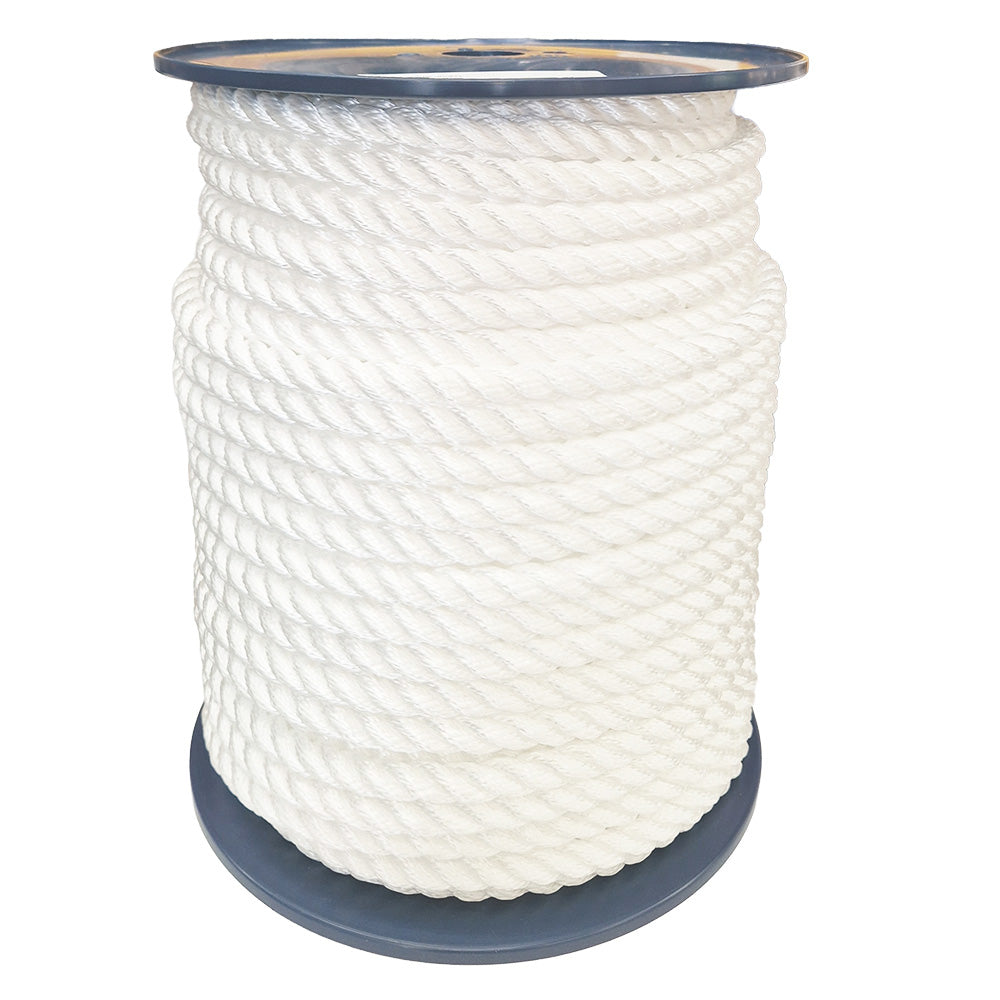 Spool of 14mm white yacht rope on a white background