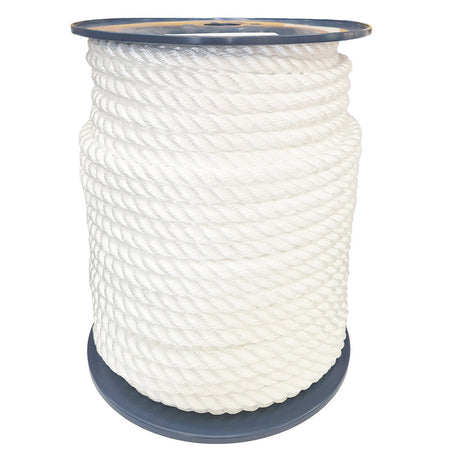 Spool of 14mm white yacht rope on a white background