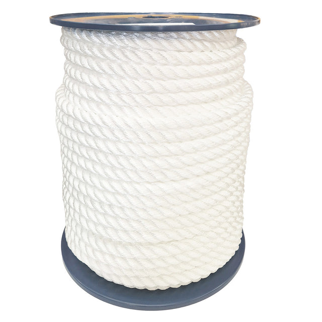 Spool of 14mm white yacht rope on a white background