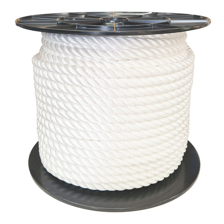 Spool of 16mm white yacht rope on a white background