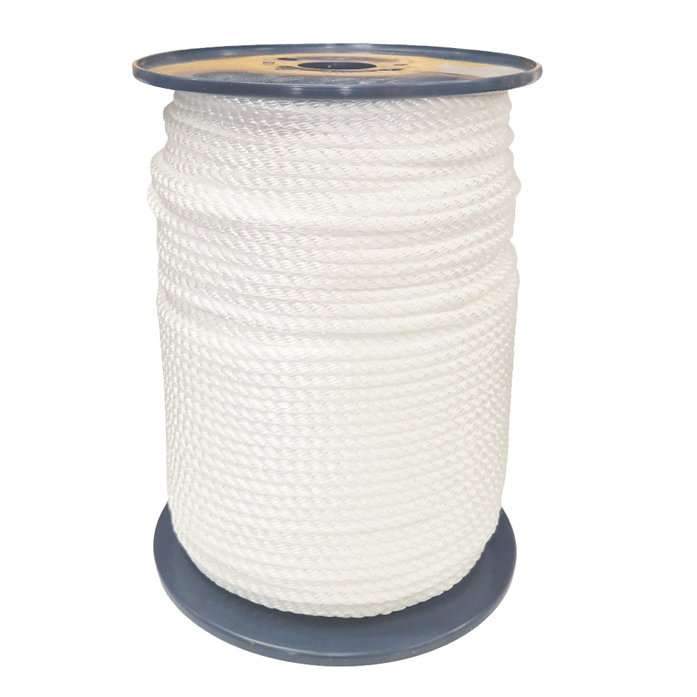 Spool of 6mm white yacht rope on a white background
