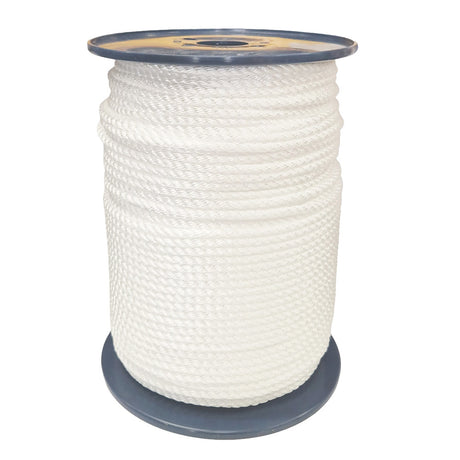 Spool of 6mm white yacht rope on a white background