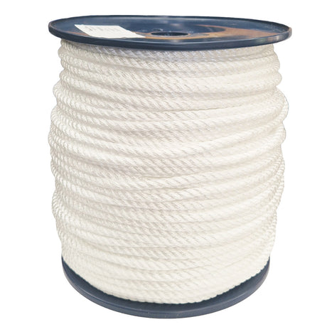 Spool of 8mm white yacht rope on a white background