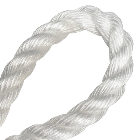 close-up of a loop of 28mm white rope on a white background