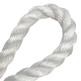 close-up of a loop of 32mm white rope on a white background