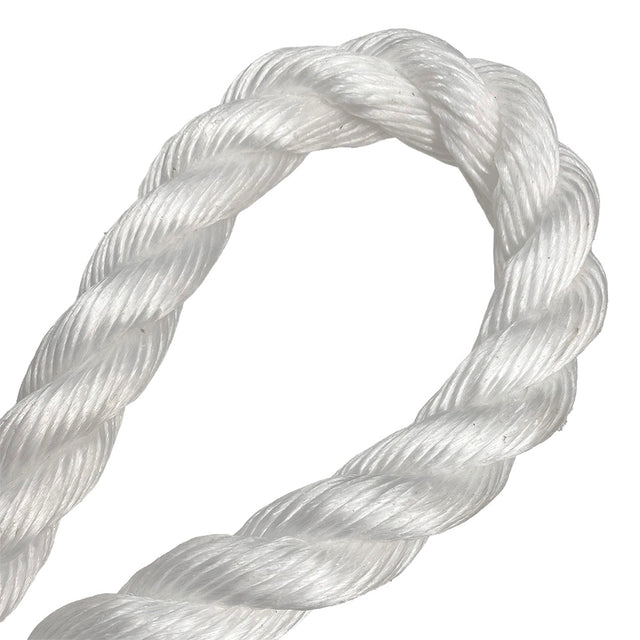 close-up of a loop of 32mm white rope on a white background