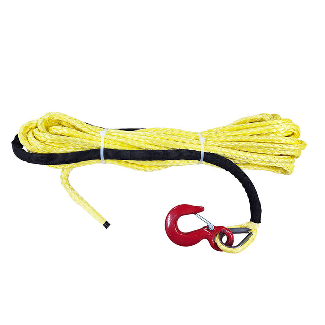 Yellow rope with a red hook on a white background