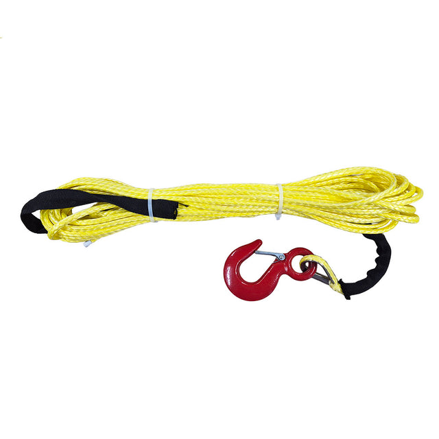 Yellow rope with a red hook on a white background