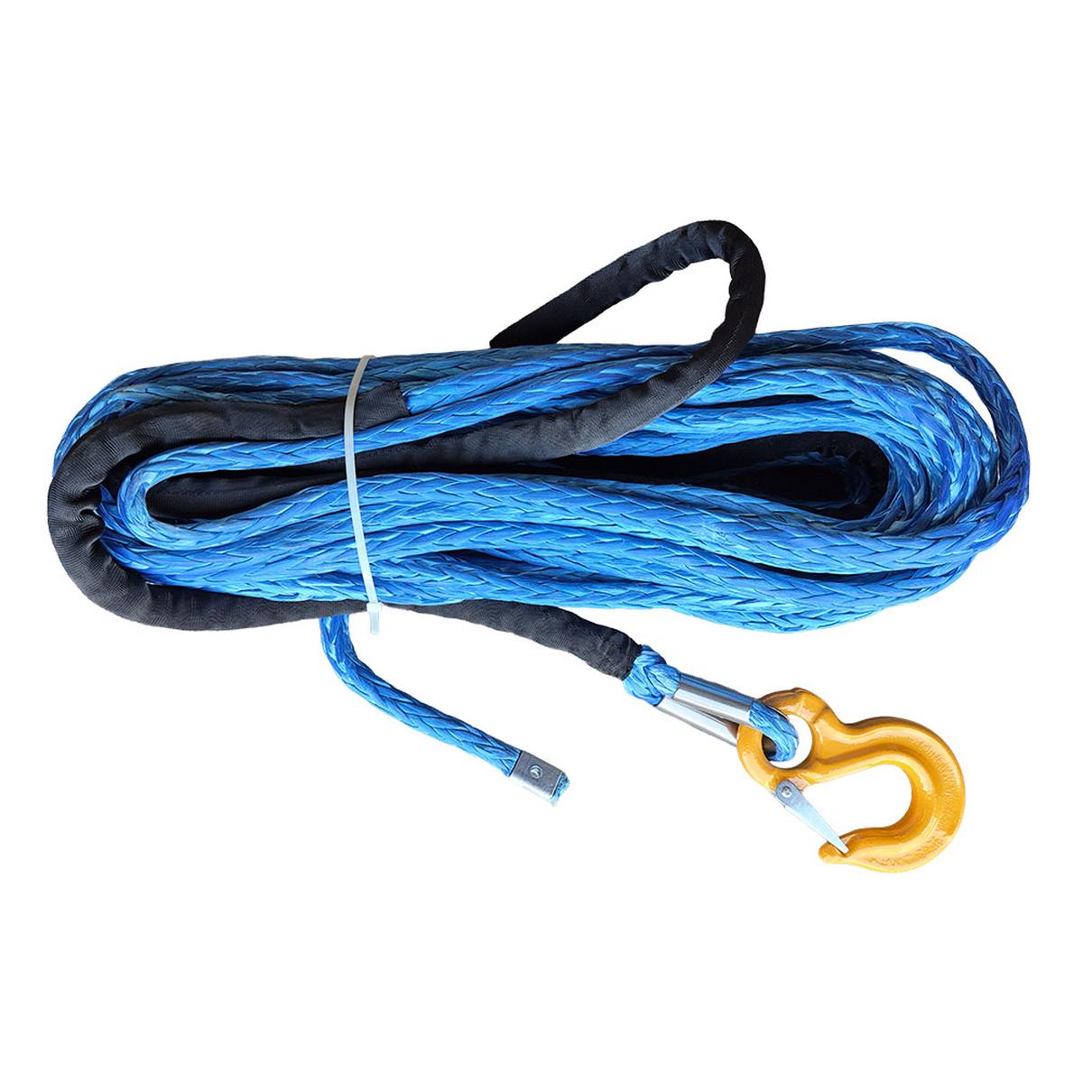 Winch Rope Blue 12mm 30m Winch Rope with Thimble Eye and Yellow Alloy Hook – RopesDirect