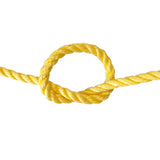 Yellow rope with a knot on a white background