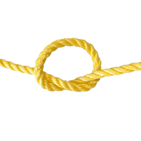Yellow rope with a knot on a white background