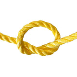 Close-up of a yellow rope with a knot on a white background