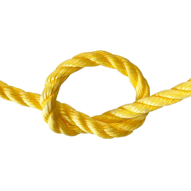 Close-up of a yellow rope with a knot on a white background