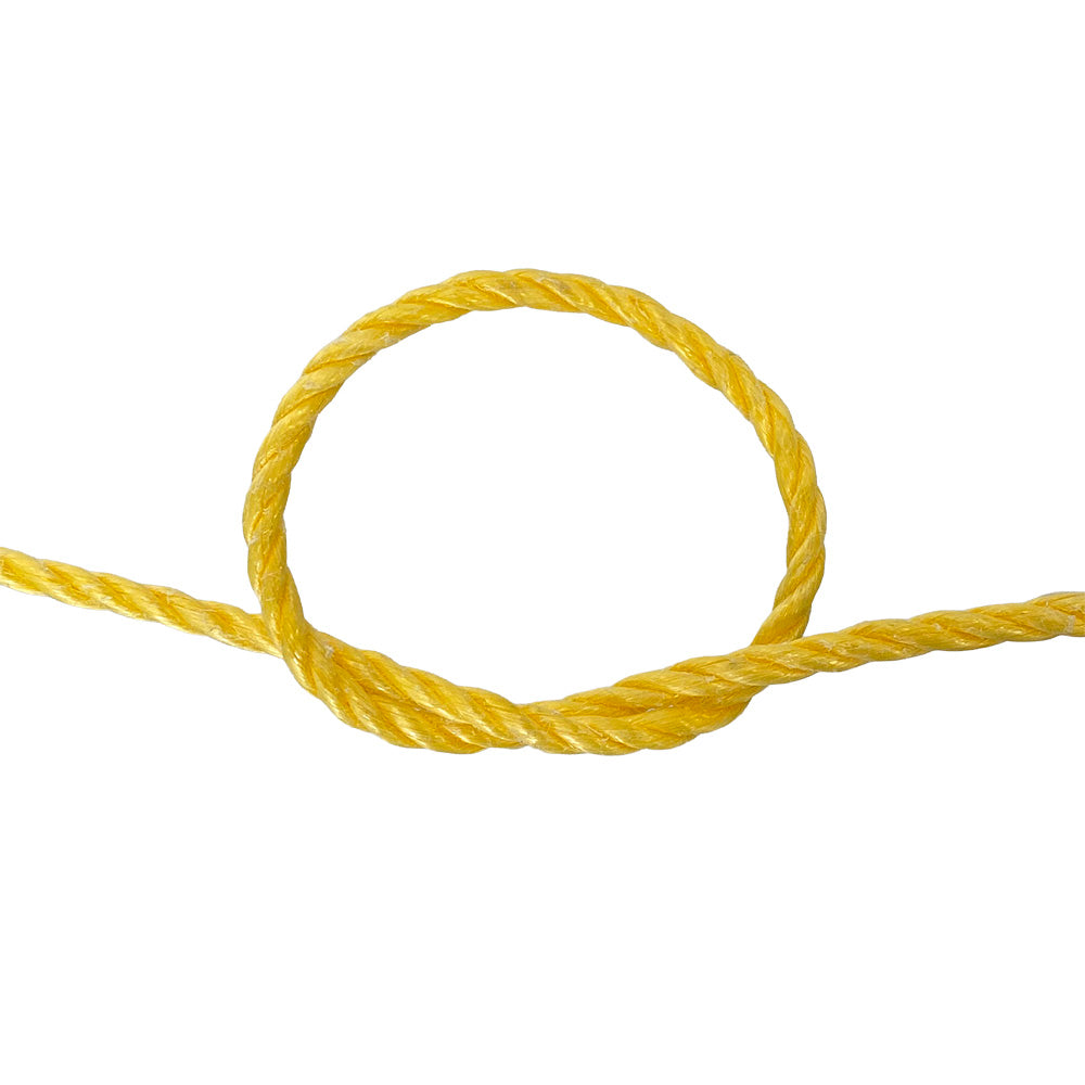 Yellow rope in a knot on a white background