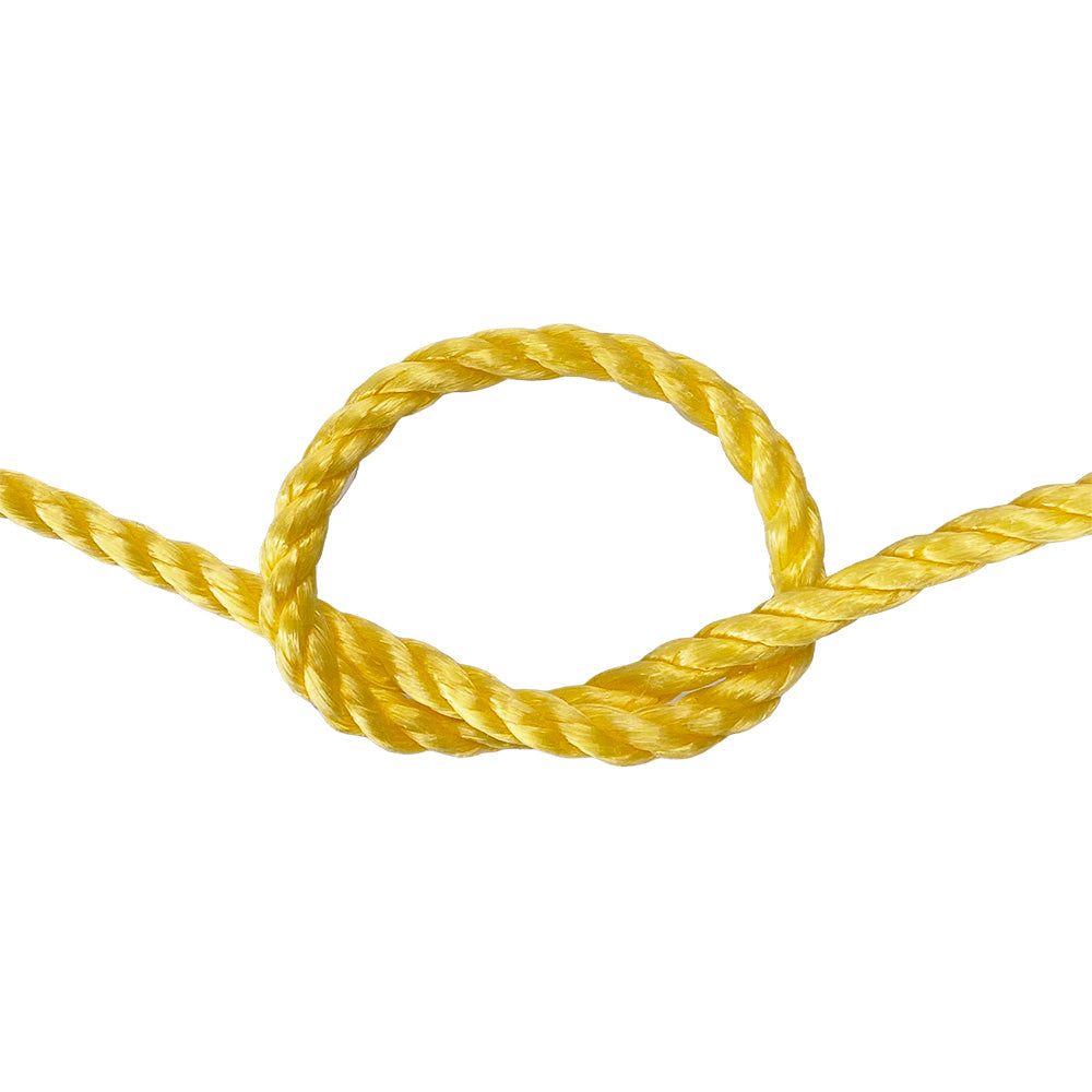 Yellow rope in a knot on a white background