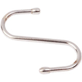 Silver S-shaped metal hook on a white background
