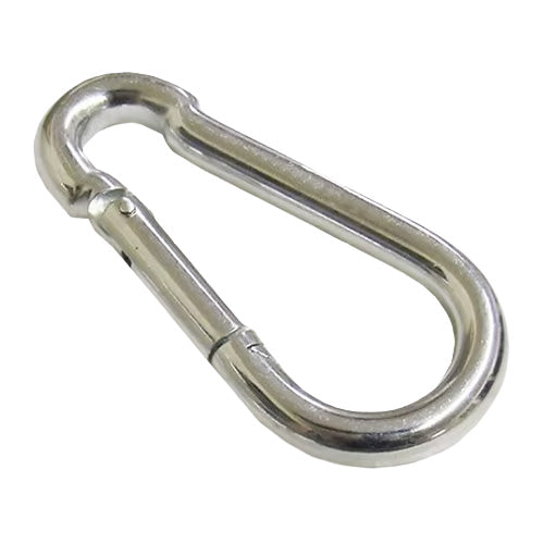 Metallic carabiner on a white background