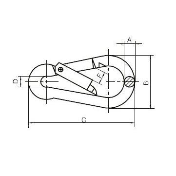 Technical drawing of a carbine hook component with labeled dimensions on a white background