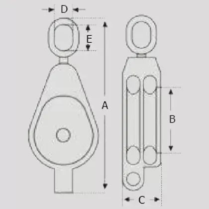 3" Double Wheel Pulley Block with Oval Eye