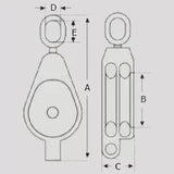 4" Double Wheel Pulley Block with Oval Eye