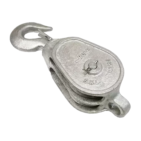 3" Double Wheel Pulley Block with Safety Hook