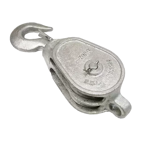 4" Double Wheel Pulley Block with Safety Hook
