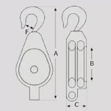 5" Double Wheel Pulley Block with Safety Hook
